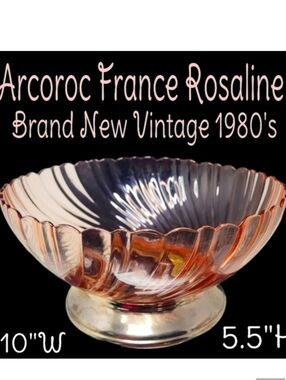 Vintage 1980's New Arcoroc France Rosaline pink swirl w/ silver plate pedestal